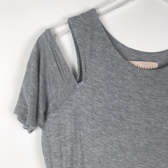 Philosophy Gray Cold Shoulder Stretch Midi Dress Size L - Picture 2 of 8